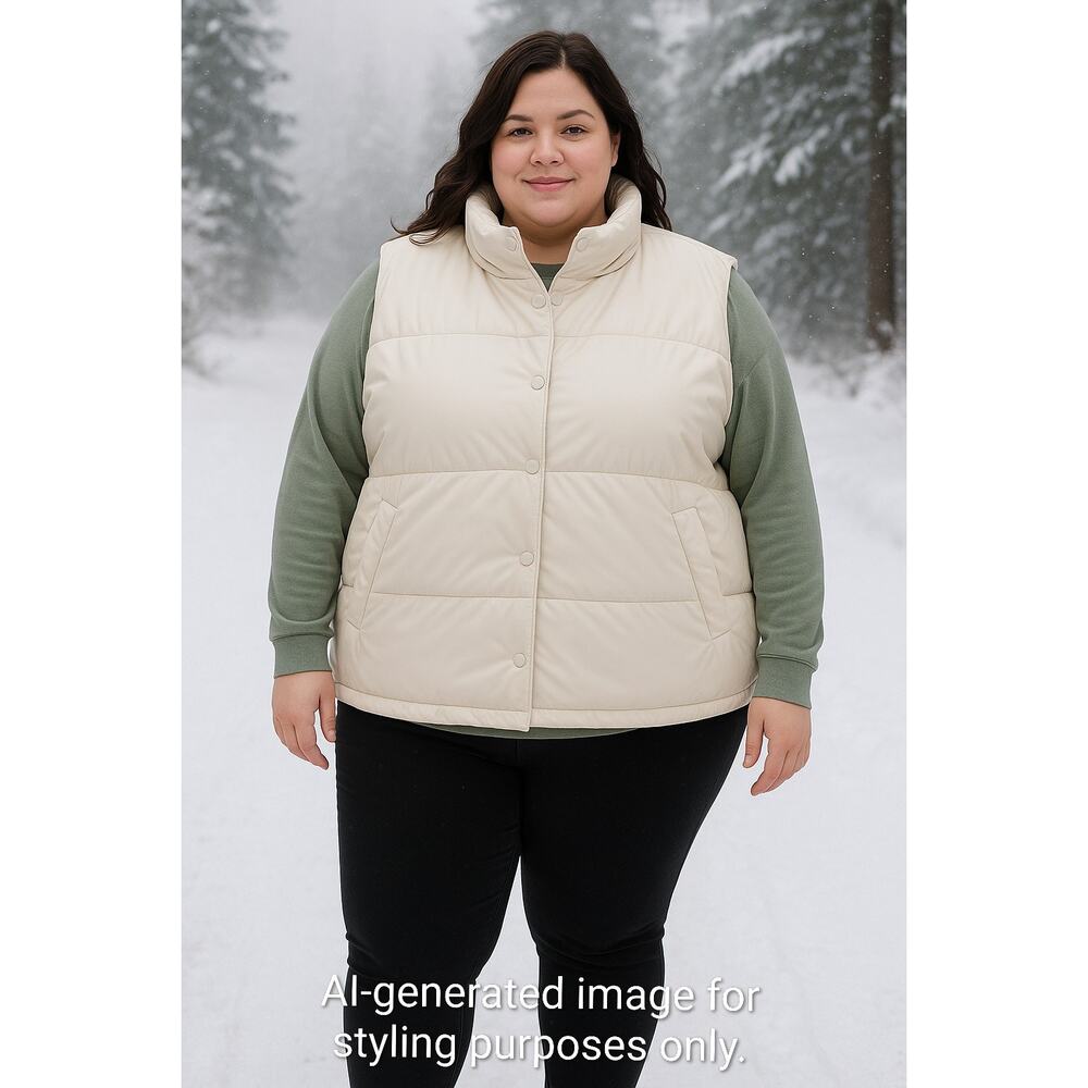 Old Navy Faux Leather Cream Puffer Vest Winter Layering 4X Plus Size NWT